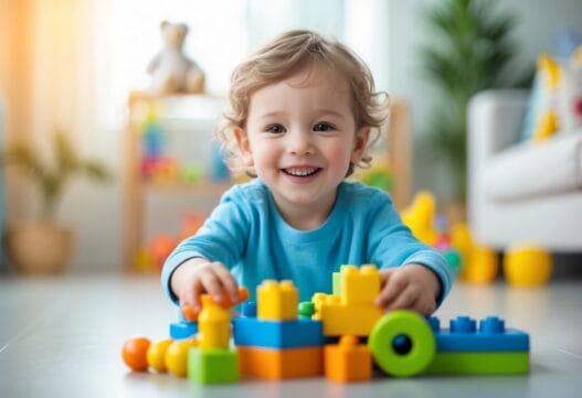 Farverig gave til børn med legetøj til 4-årige, præsenteret professionelt uden tekst.